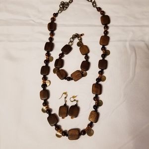 Brown necklace  bracelet and earrings set.